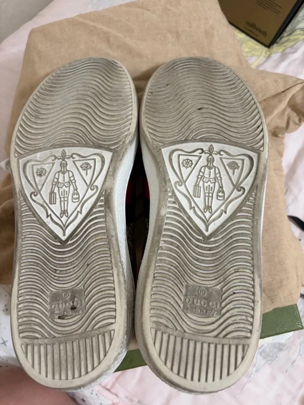 GG Supreme Monogram Bees Ayers Web Ace Sneakers Beige Oro Green Red - Picture 8 of 8